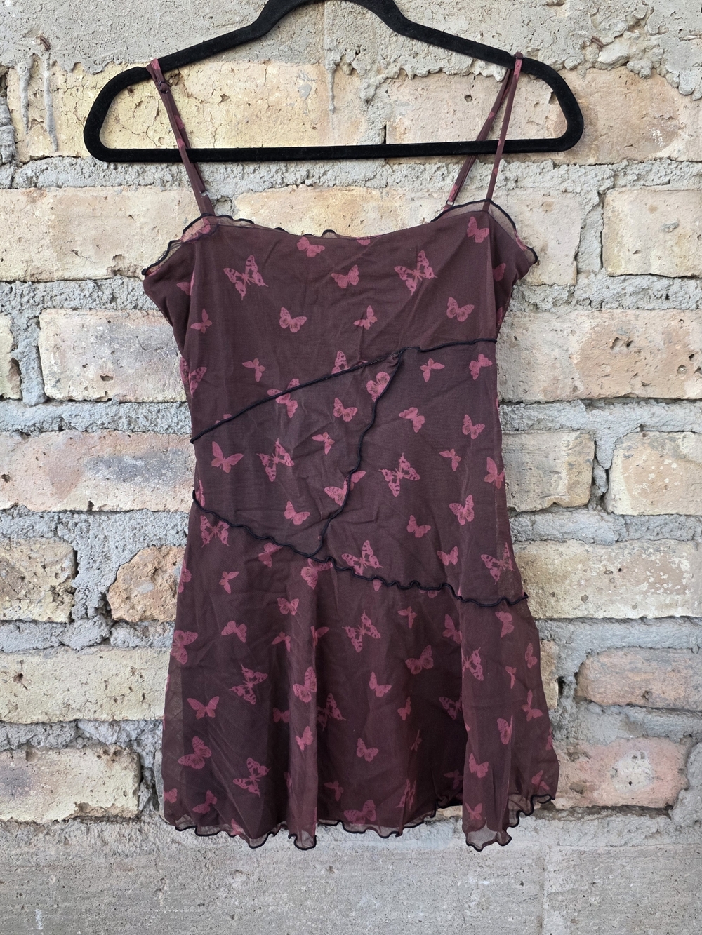Urban Outfitters Brown Butterfly Mesh Asymmetrical Mini Dress - Size M